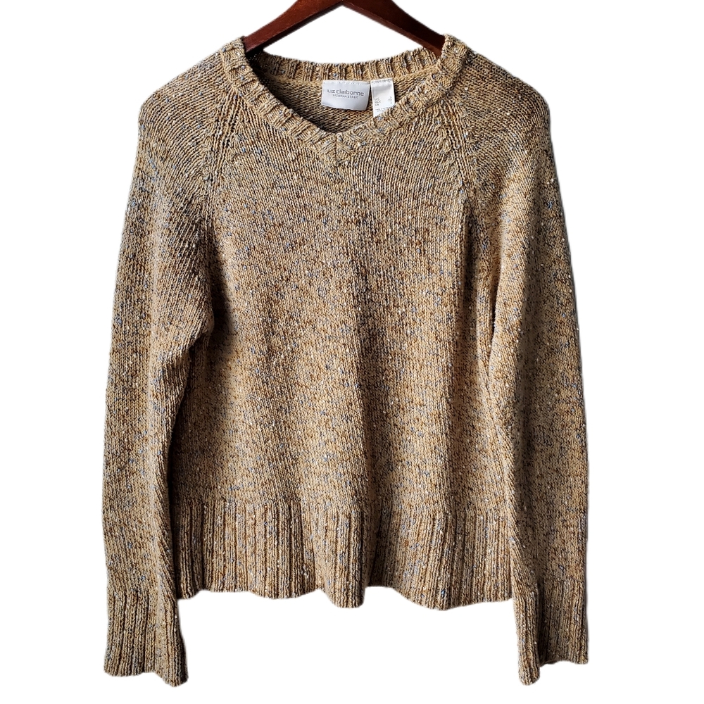 Vtg Liz Claiborne 'Lizwear Jeans' Speckled V-neck Knit Sweater Size Small